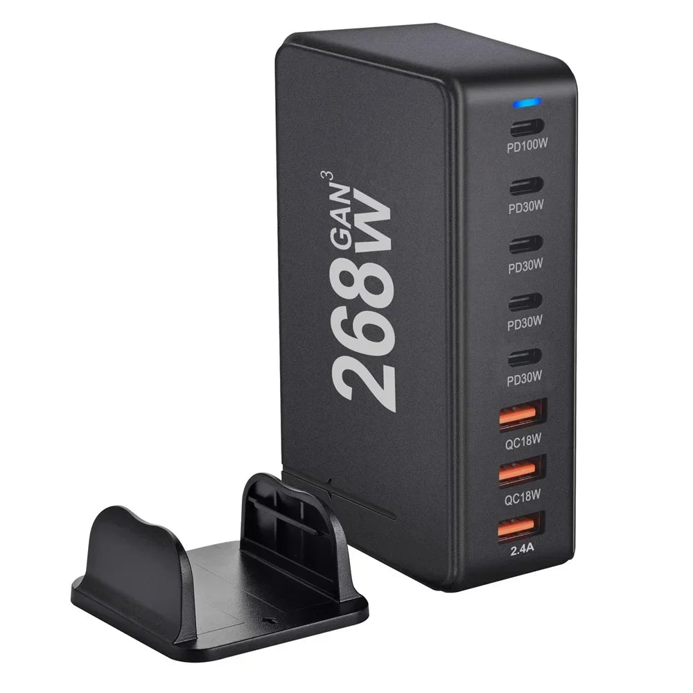 268W/240W GaN Desktop Charging Station with 8 Ports and PD Support