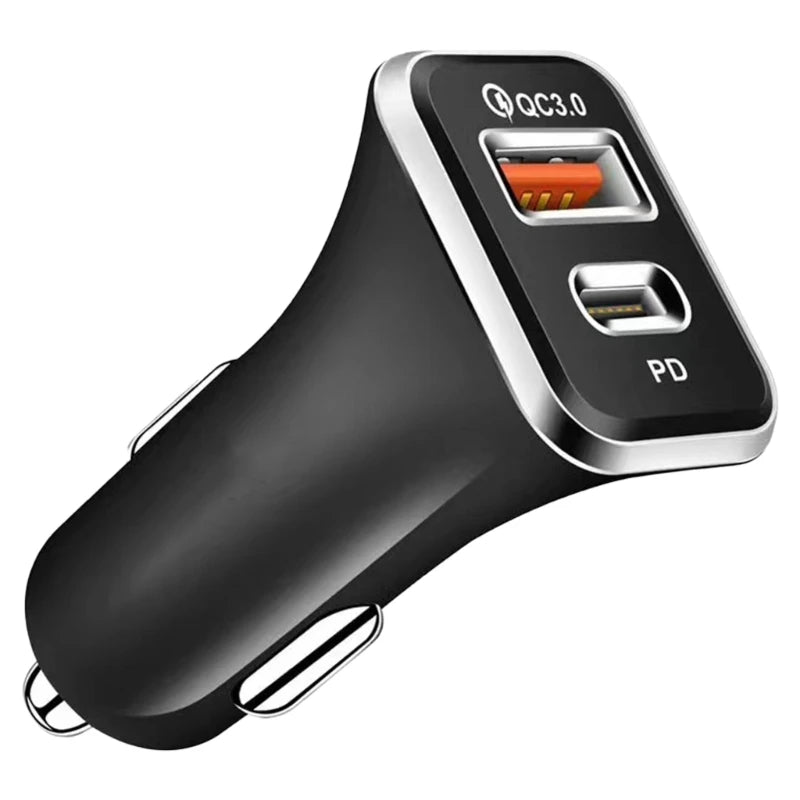 38W Dual-Port Car Charger with PD and QC Support