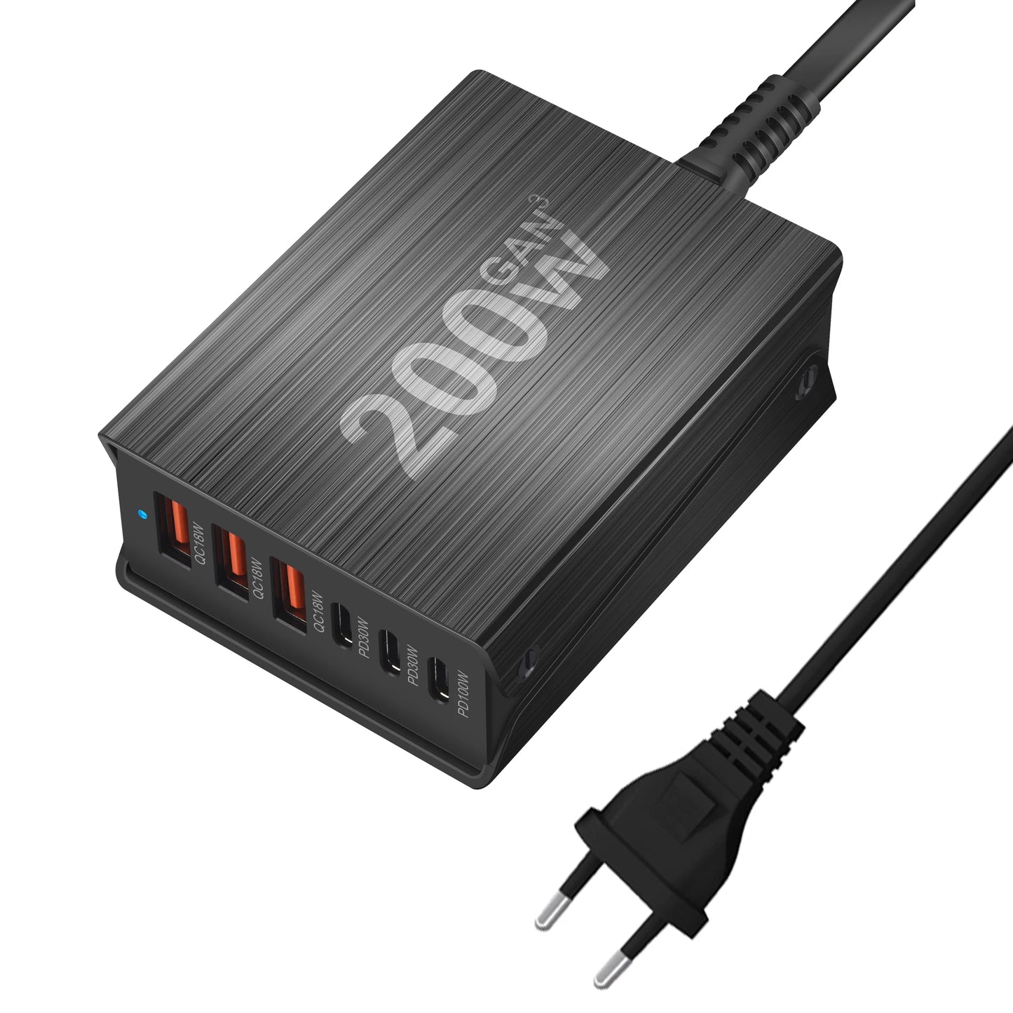 200W GaN 6-Port Desktop Charging Station with Triple USB-C