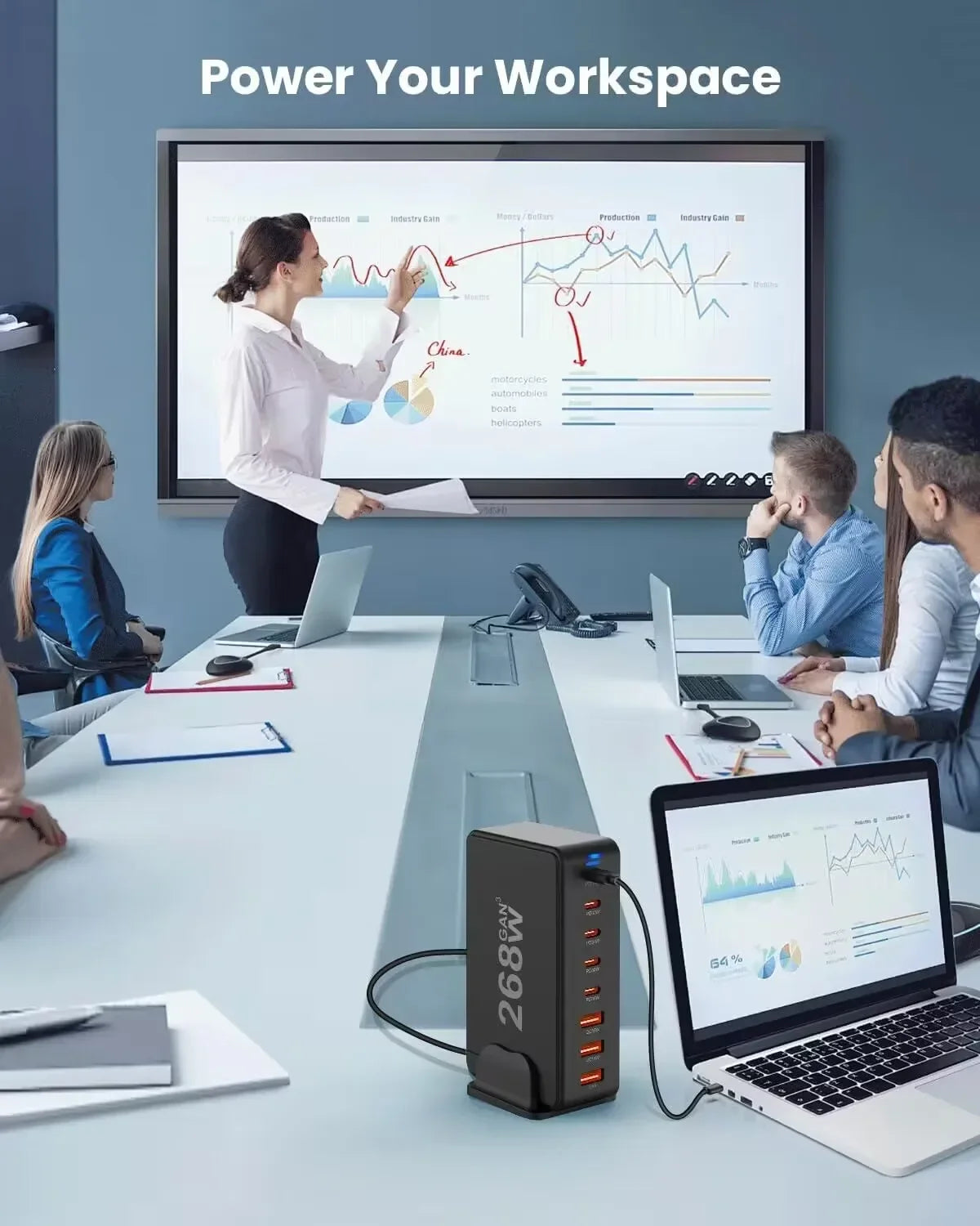 268W/240W GaN Desktop Charging Station with 8 Ports and PD Support