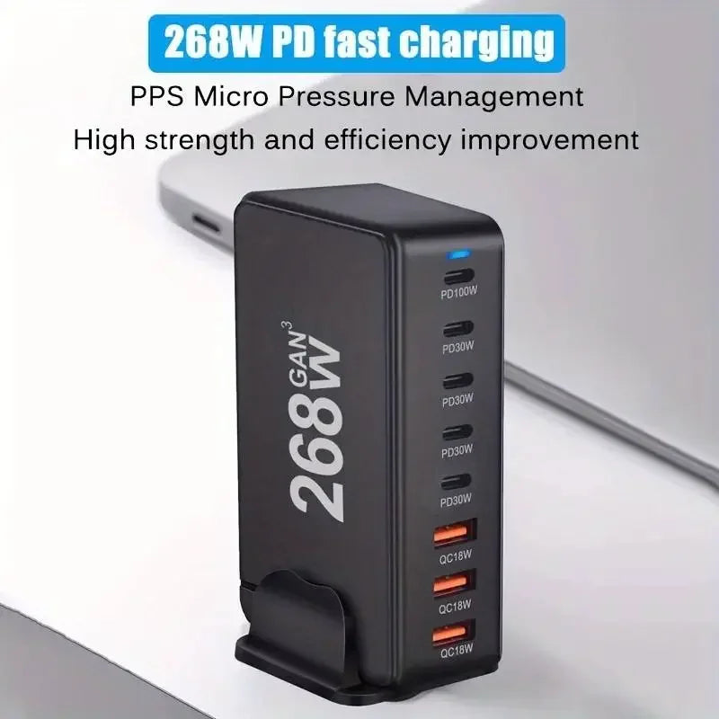 268W/240W GaN Desktop Charging Station with 8 Ports and PD Support