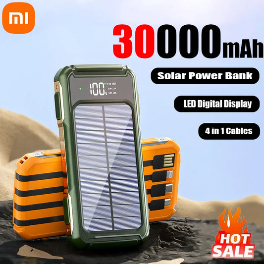 Xiaomi Solar Power Bank with Built-in Cables and Laser Light - 30000mAh Capacity