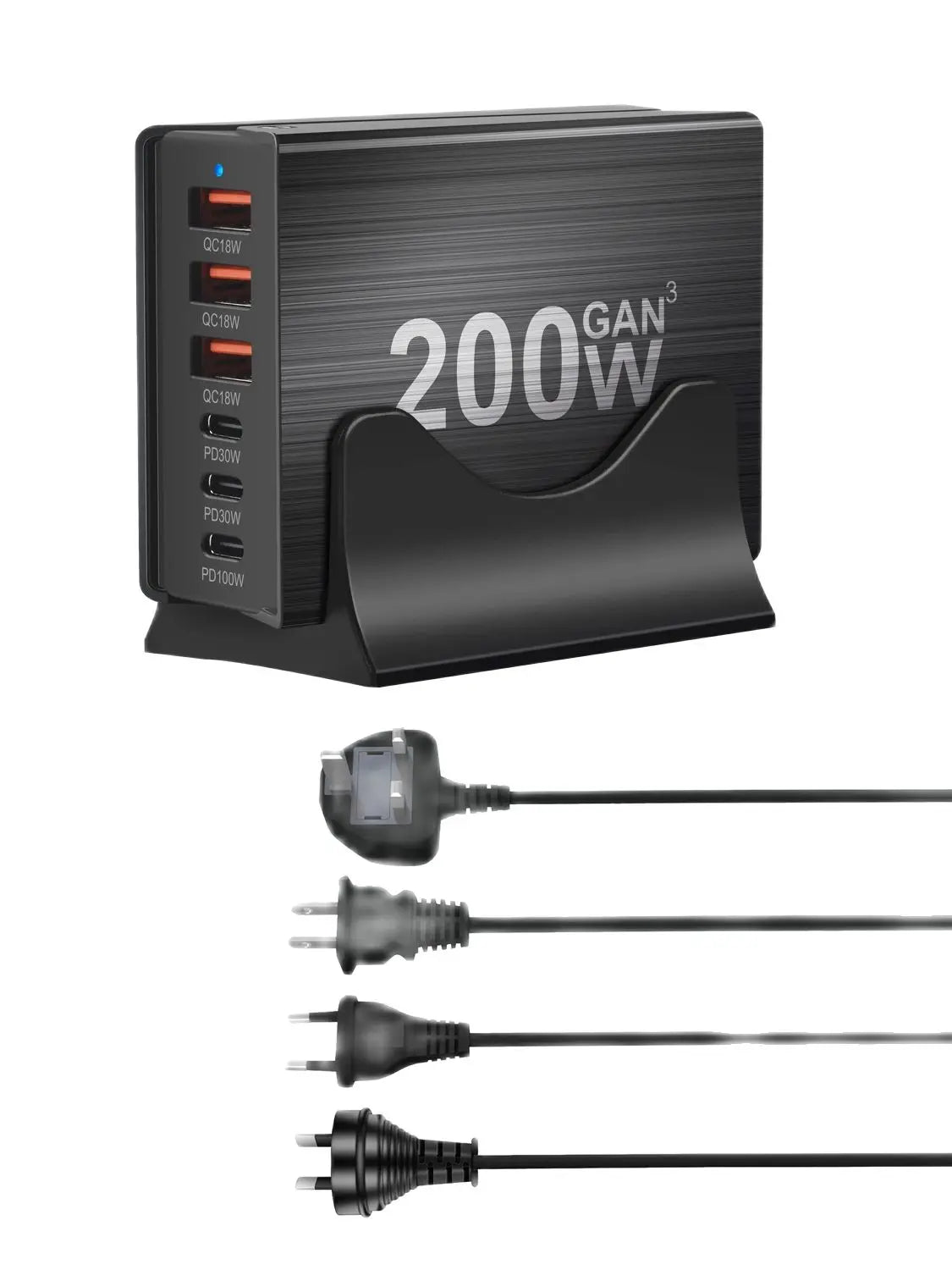 200W GaN 6-Port Desktop Charging Station with Triple USB-C