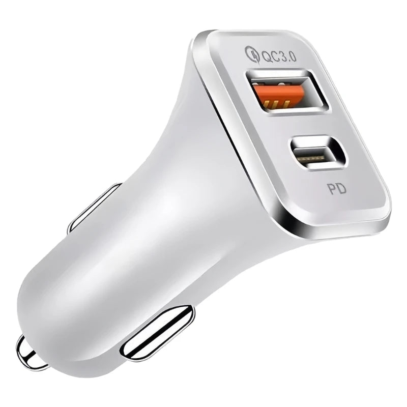 38W Dual-Port Car Charger with PD and QC Support