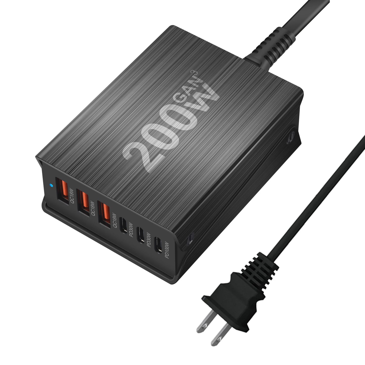 200W GaN 6-Port Desktop Charging Station with Triple USB-C