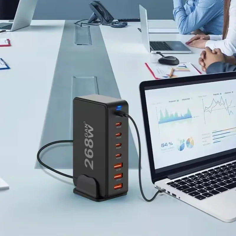 268W/240W GaN Desktop Charging Station with 8 Ports and PD Support