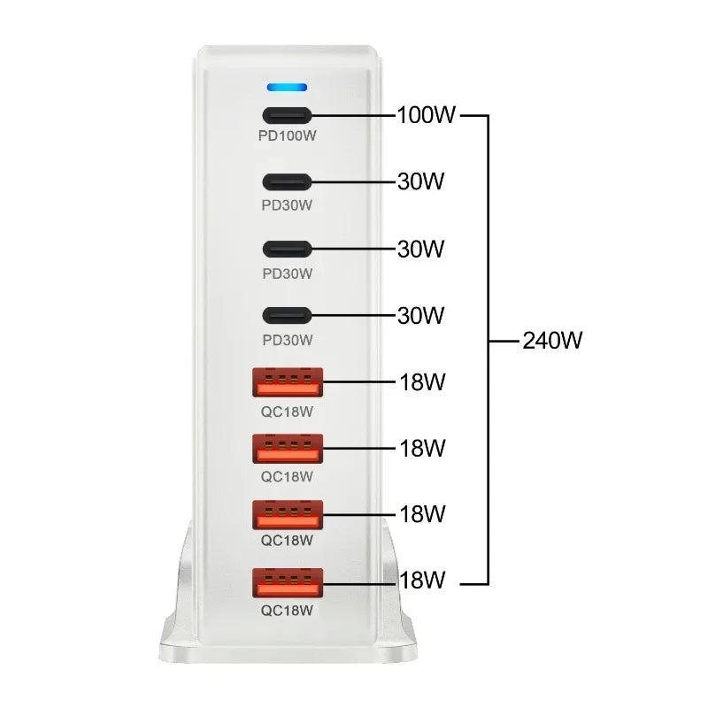 240W GaN Desktop Charging Station with 8 Ports