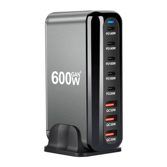600W GaN 8-Port USB-C Power Hub - 5 USB-C & 3 USB-A Fast Charging Station with PD Support