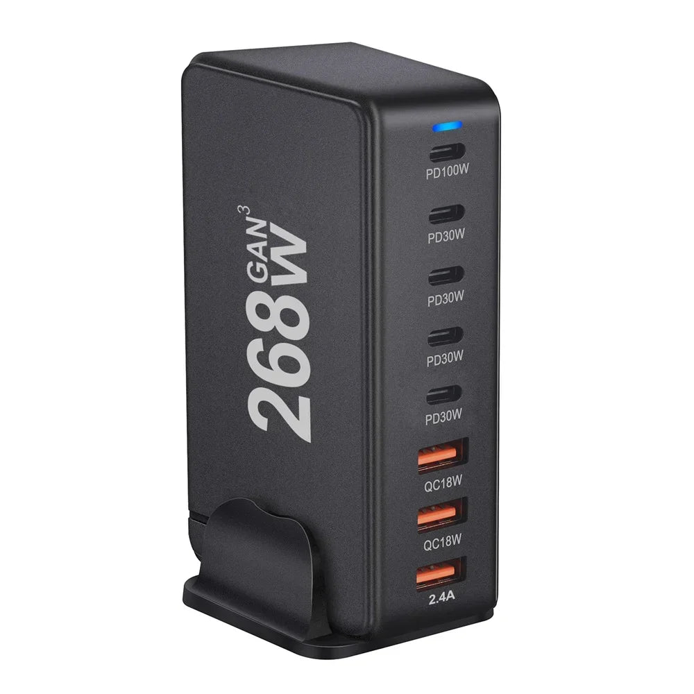 268W/240W GaN Desktop Charging Station with 8 Ports and PD Support