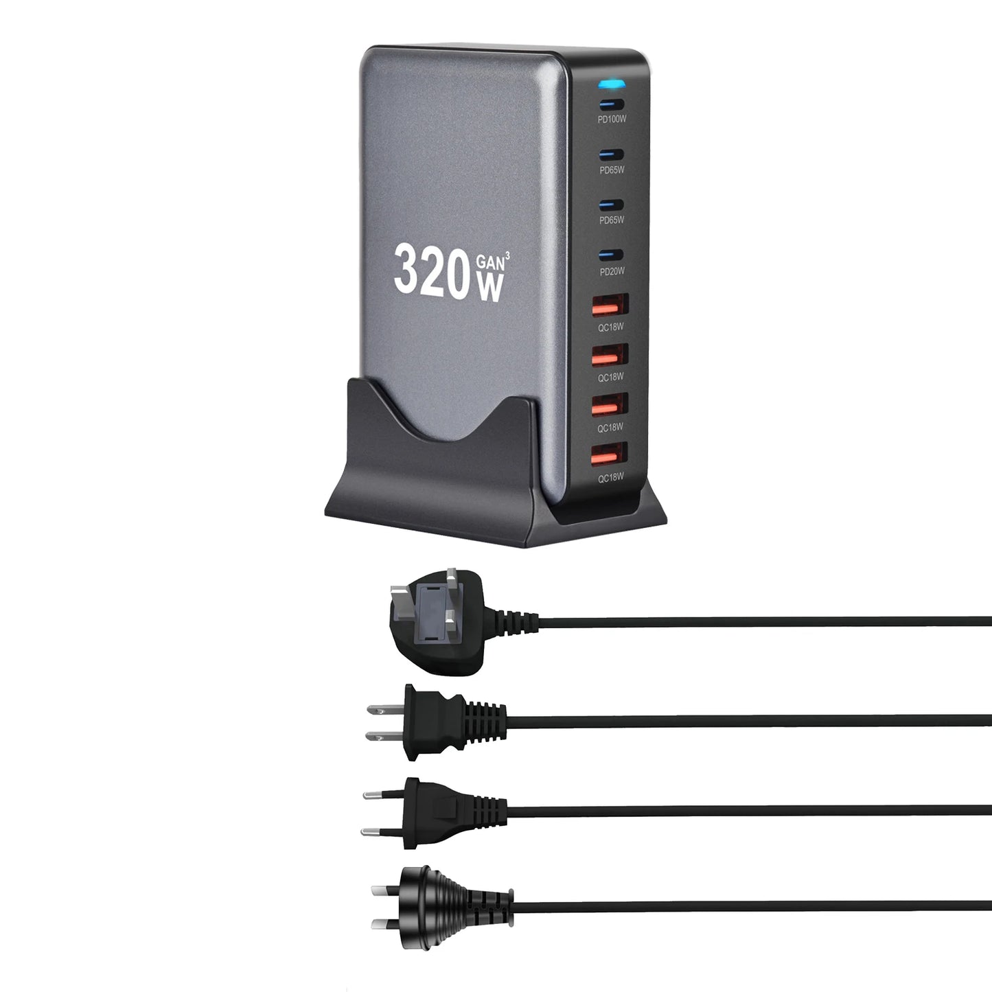 320W GaN 8-Port USB-C Power Station - Fast Charging Hub with PD & QC Support for iPhone 15/14  & Samsung
