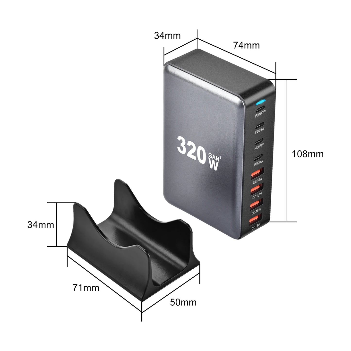 320W GaN 8-Port USB-C Power Station - Fast Charging Hub with PD & QC Support for iPhone 15/14  & Samsung