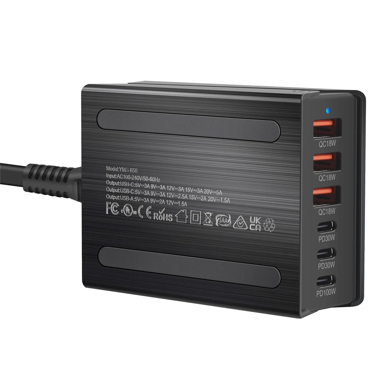 200W GaN 6-Port Desktop Charging Station with Triple USB-C