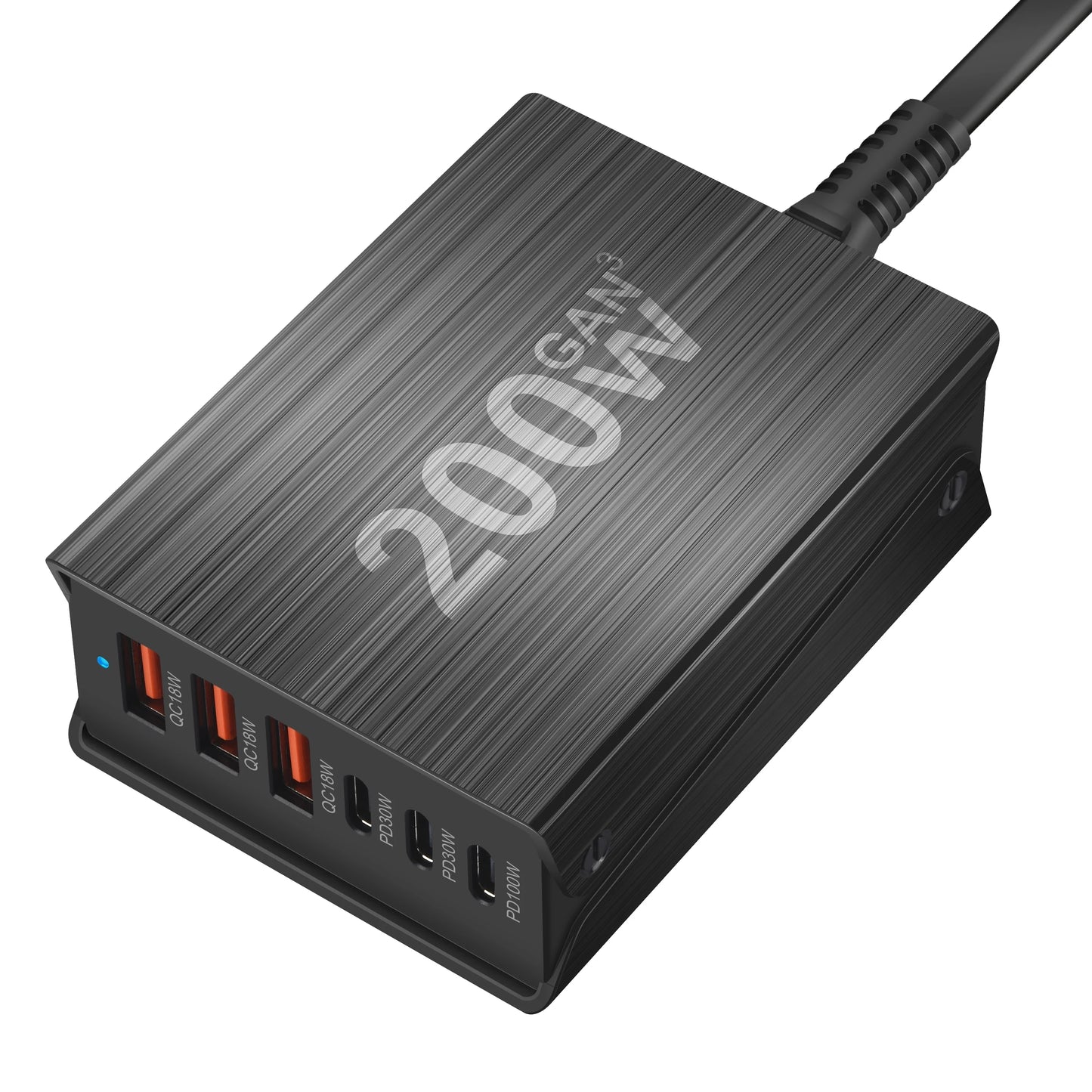 200W GaN 6-Port Desktop Charging Station with Triple USB-C
