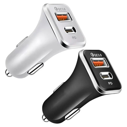 38W Dual-Port Car Charger with PD and QC Support