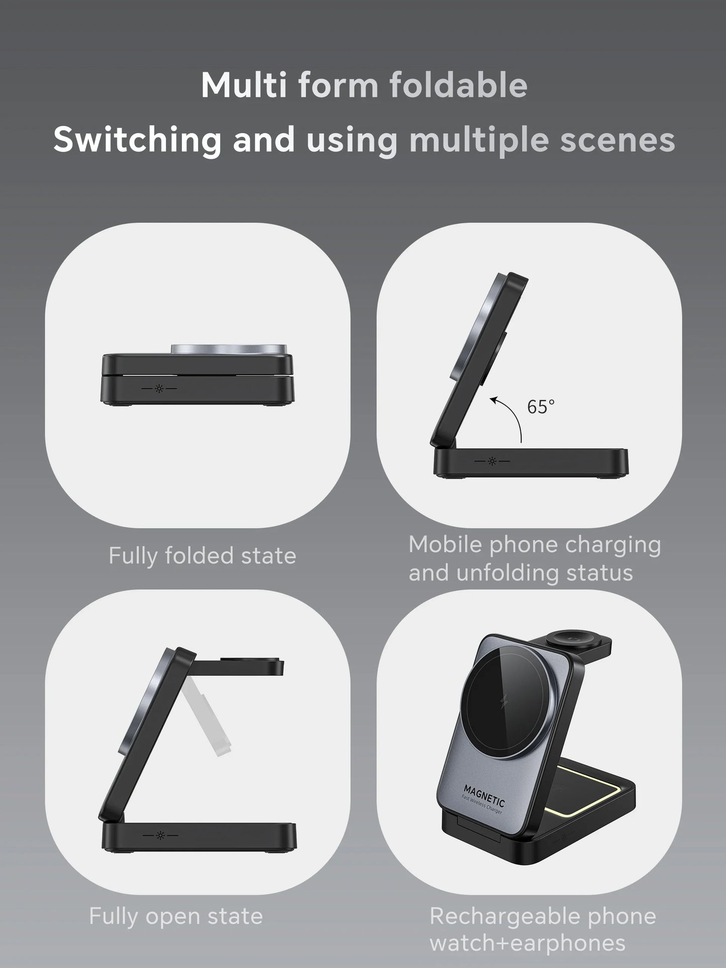 3 in 1 Magnetic Wireless Charging Stand for iPhone, Apple Watch & AirPods