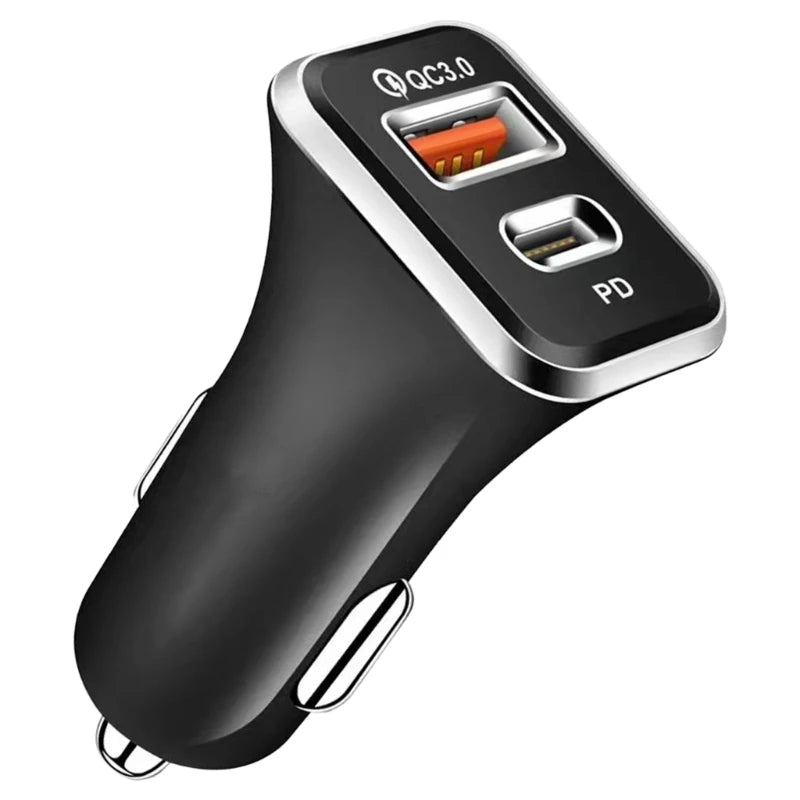 38W Dual-Port Car Charger with PD and QC Support