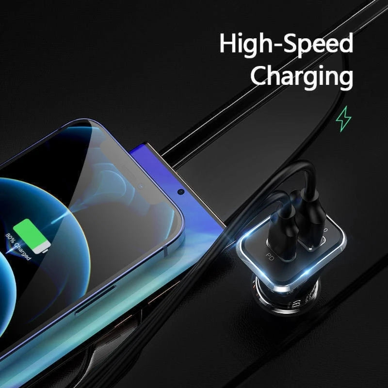 38W Dual-Port Car Charger with PD and QC Support