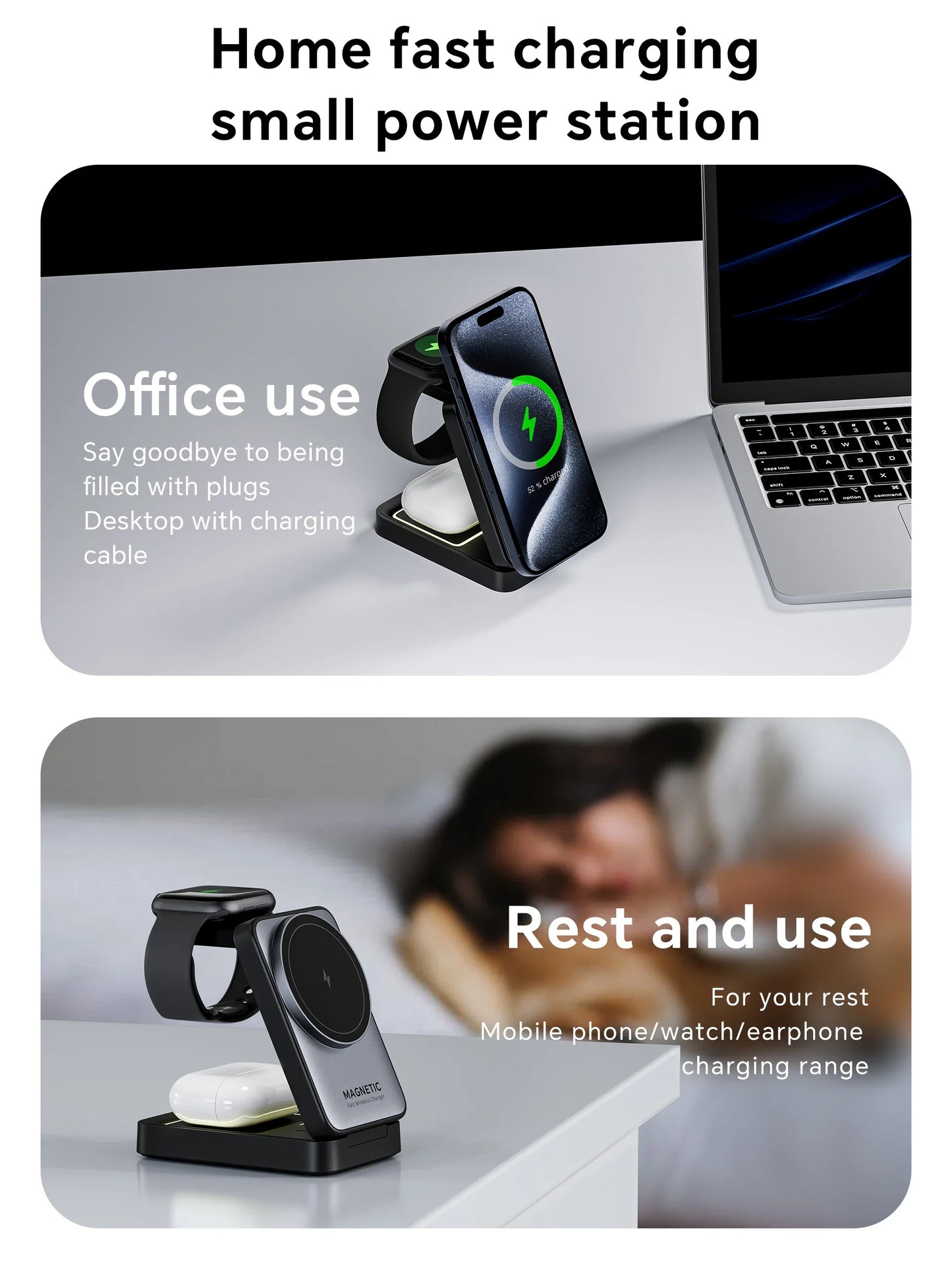 3 in 1 Magnetic Wireless Charging Stand for iPhone, Apple Watch & AirPods