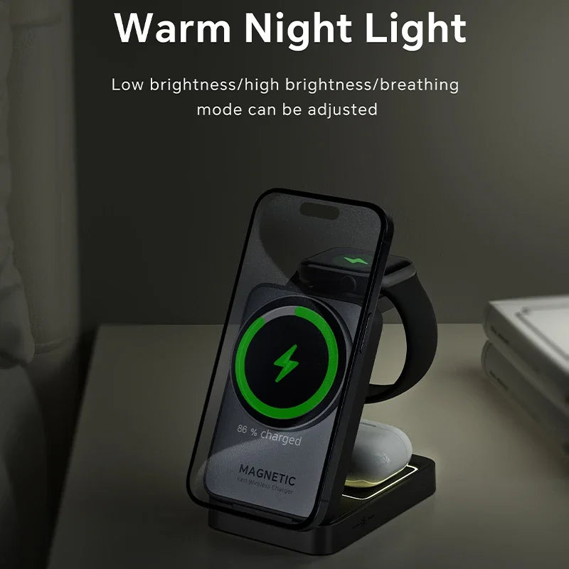 3 in 1 Magnetic Wireless Charging Stand for iPhone, Apple Watch & AirPods