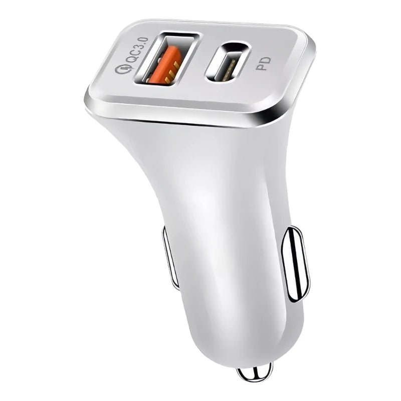 38W Dual-Port Car Charger with PD and QC Support