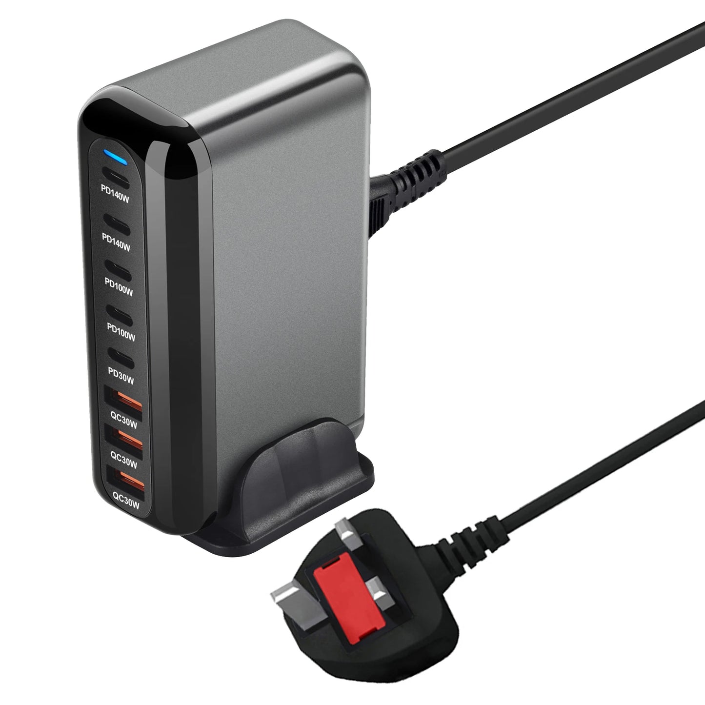 600W GaN 8-Port USB-C Power Hub - 5 USB-C & 3 USB-A Fast Charging Station with PD Support