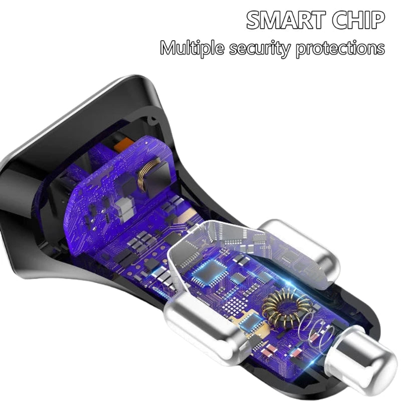38W Dual-Port Car Charger with PD and QC Support