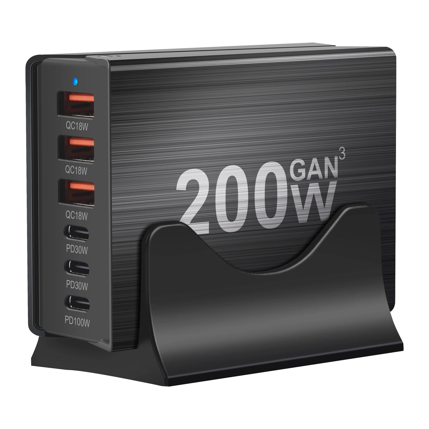 200W GaN 6-Port Desktop Charging Station with Triple USB-C