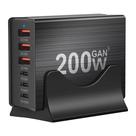 200W GaN 6-Port Desktop Charging Station with Triple USB-C