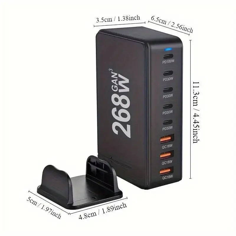268W/240W GaN Desktop Charging Station with 8 Ports and PD Support