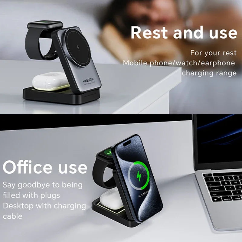 3 in 1 Magnetic Wireless Charging Stand for iPhone, Apple Watch & AirPods