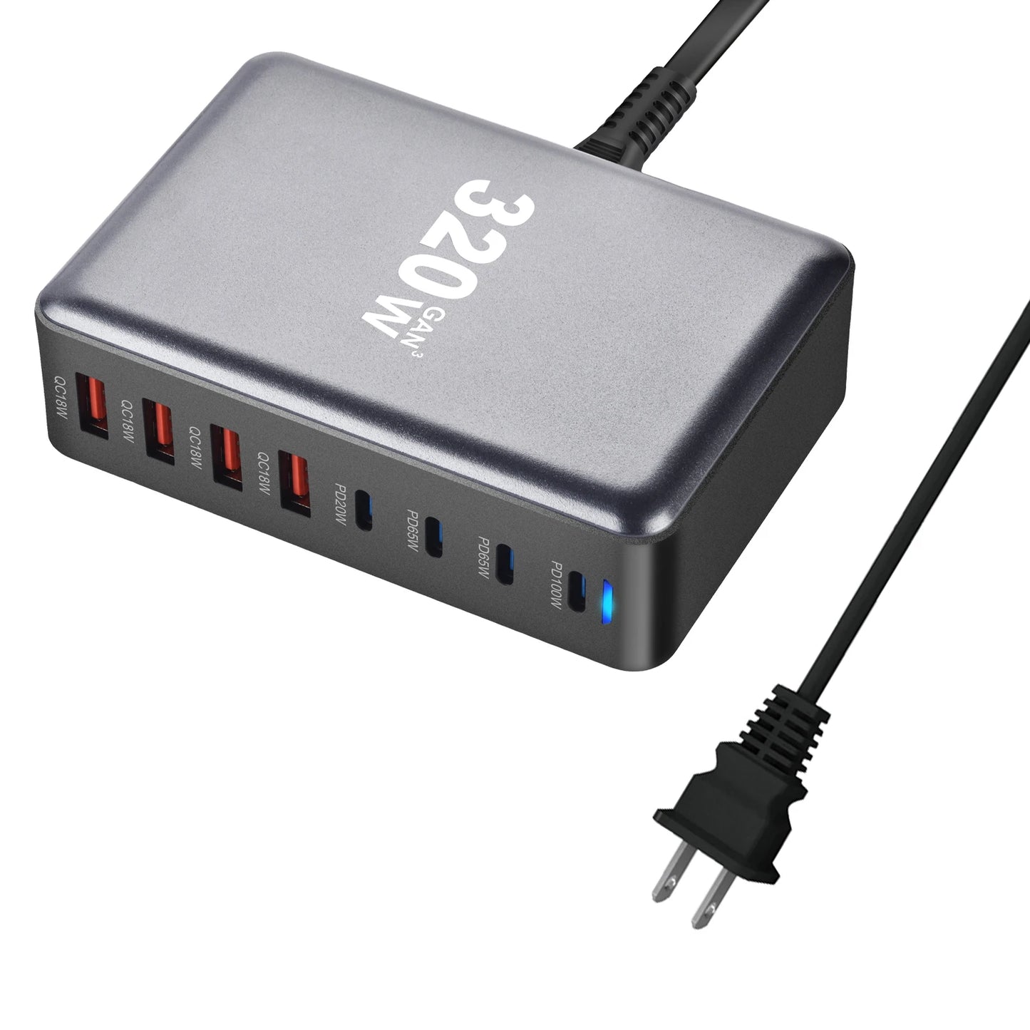 320W GaN 8-Port USB-C Power Station - Fast Charging Hub with PD & QC Support for iPhone 15/14  & Samsung