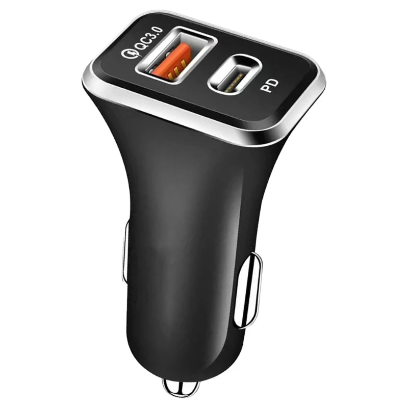 38W Dual-Port Car Charger with PD and QC Support