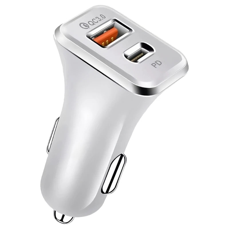 38W Dual-Port Car Charger with PD and QC Support