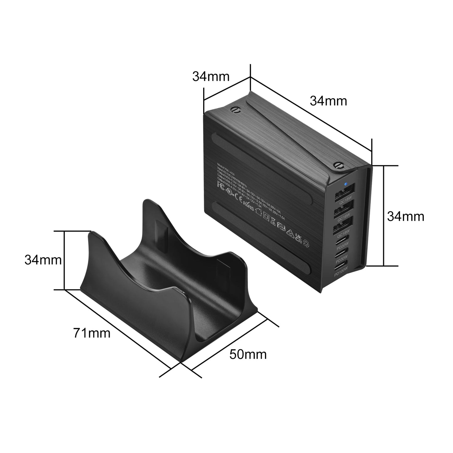 200W GaN 6-Port Desktop Charging Station with Triple USB-C