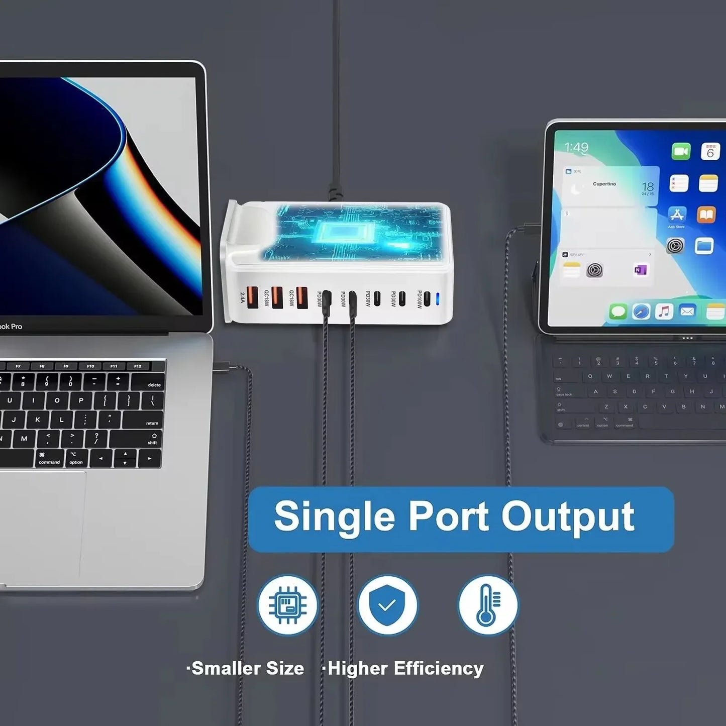 268W/240W GaN Desktop Charging Station with 8 Ports and PD Support