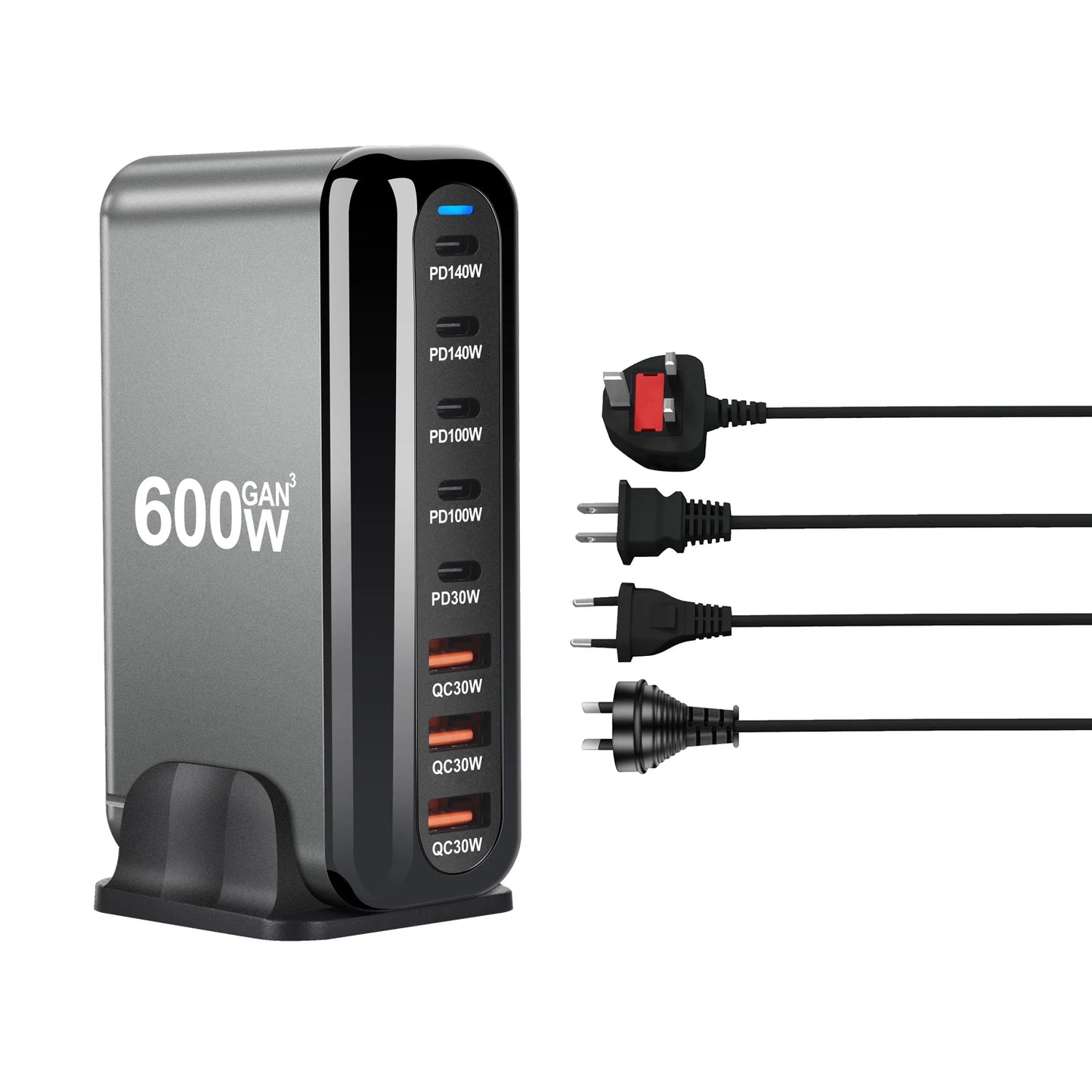 600W GaN 8-Port USB-C Power Hub - 5 USB-C & 3 USB-A Fast Charging Station with PD Support