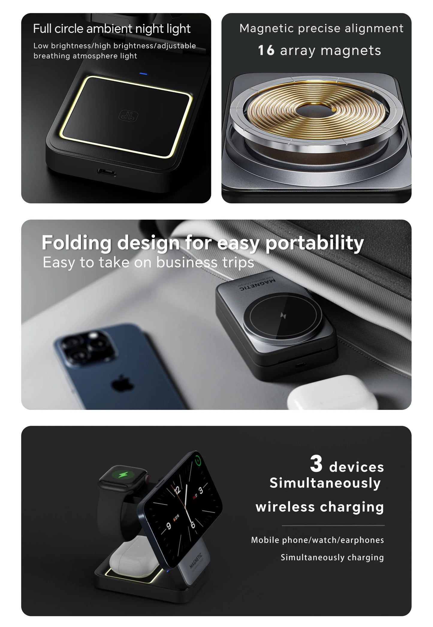 3 in 1 Magnetic Wireless Charging Stand for iPhone, Apple Watch & AirPods